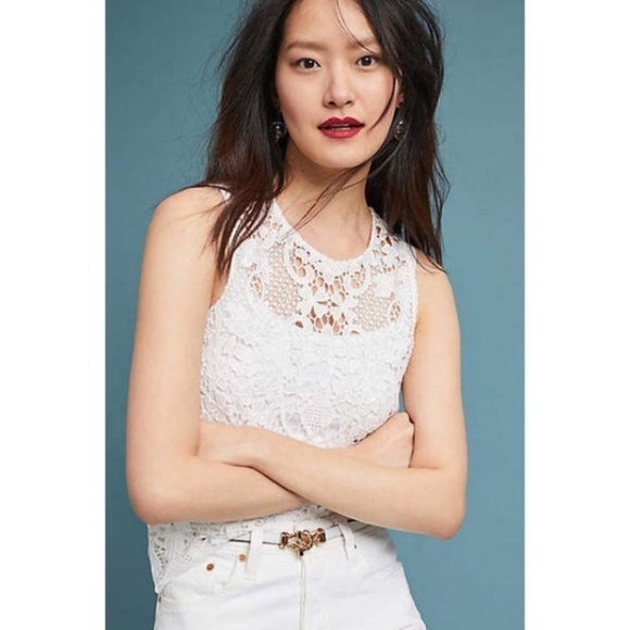 Anthropologie Tops - Anthropologie James Coviello Martigues White Lace Sleeveless Top